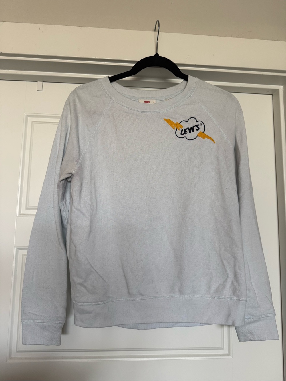 Levi's Light Gray Crewneck Sweatshirt with Yellow Lightning Patch